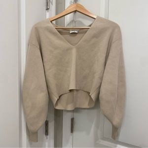 Aritzia Babaton Beige Balloon Sleeve Cropped Sweater